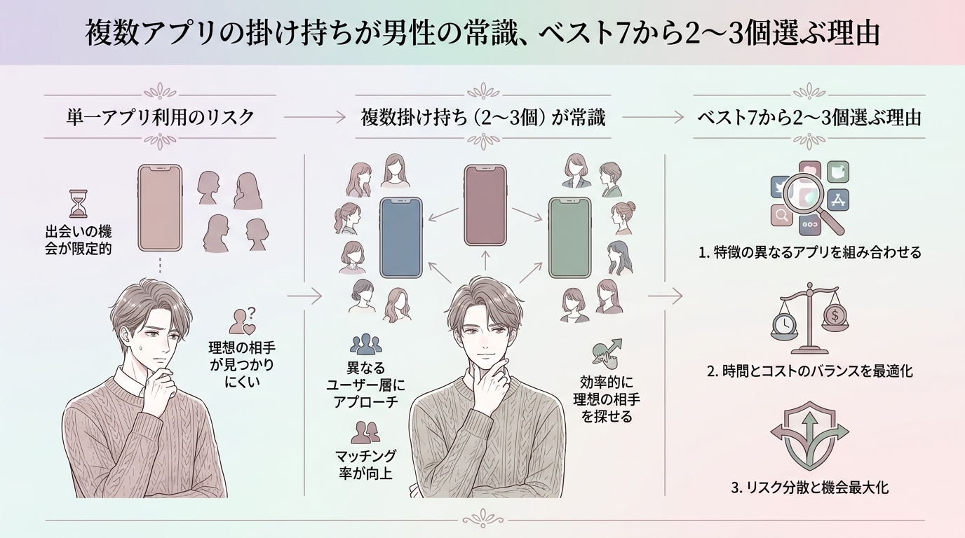 複数アプリの掛け持ちが男性の常識、ベスト7から2〜3個選ぶ理由