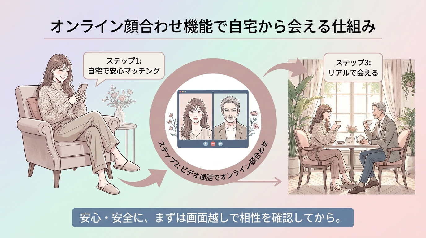 オンライン顔合わせ機能で自宅から会える仕組み